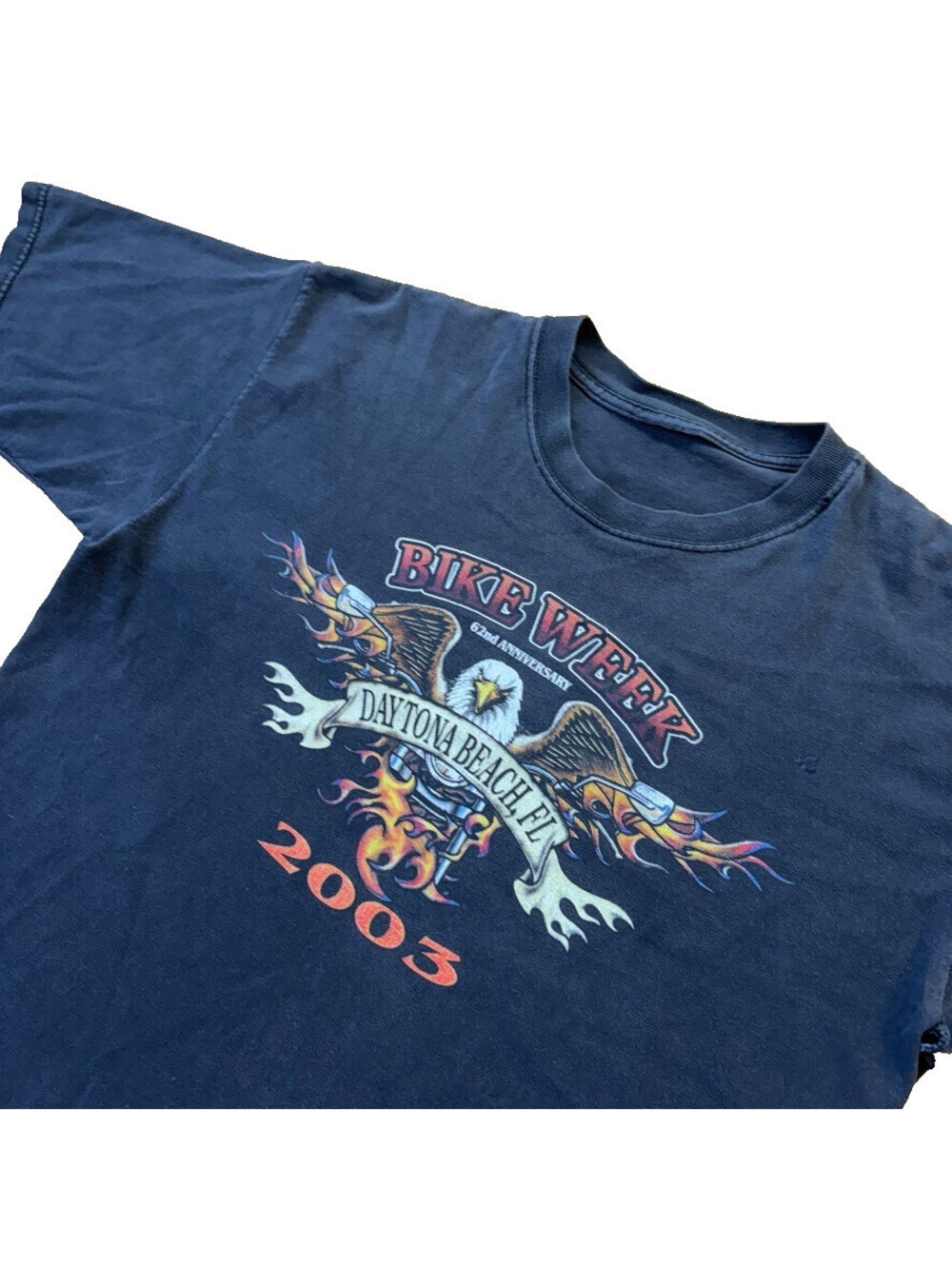 VTG Y2K 2003 Daytona Beach, Florida Bike Week Eagle Flames T Shirt In Black